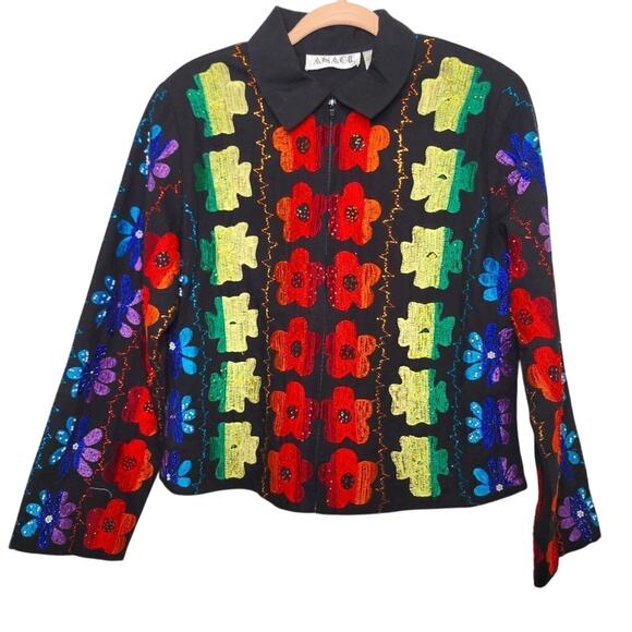Anage Jackets & Blazers - Anage Floral Embroidered Zip Up Jacket - Grandmacore